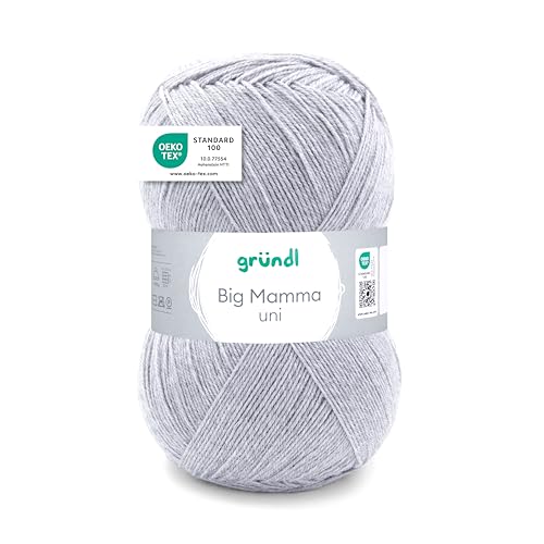 Gründl Wolle Big Mamma uni - XXL Wolle zum Stricken - Strickgarn - Weich und hautfreundlich - 100 % Polyacryl - 1 Knäuel 400 g / 1040 m - Nadelstärke 3,5- 4,5 - mittelgrau von Gründl