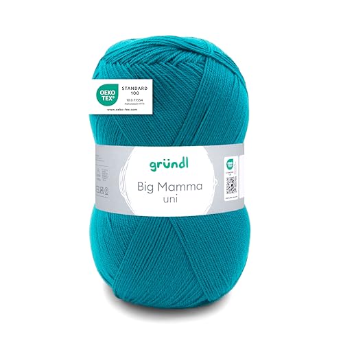 Gründl Wolle Big Mamma uni - XXL Wolle zum Stricken - Strickgarn - Weich und hautfreundlich - 100 % Polyacryl - 1 Knäuel 400 g / 1040 m - Nadelstärke 3,5- 4,5 - petrol von Gründl