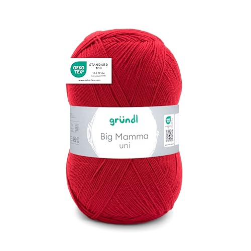 Gründl Wolle Big Mamma uni - XXL Wolle zum Stricken - Strickgarn - Weich und hautfreundlich - 100 % Polyacryl - 1 Knäuel 400 g / 1040 m - Nadelstärke 3,5- 4,5 - rot Gründl Wolle Big Mamma uni - XXL Wolle zum Stricken - Strickgarn - Weich und hautfreundlich - 100 % Polyacryl - 1 Knäuel 400 g / 1040 m - Nadelstärke 3,5- 4,5 - rot von Gründl