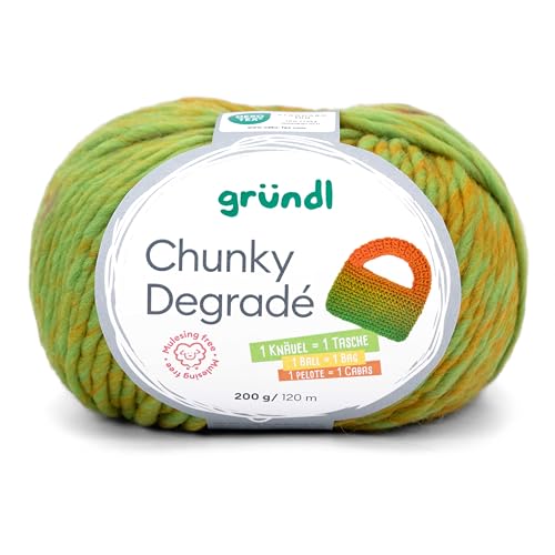Gründl Wolle Chunky Degradé, dicke Häkelwolle, Strickgarn mit Farbverlauf orange grün, 200g 120m, 100% Wolle mulesingfrei, Nadelstärke 12mm (06) von Gründl