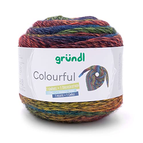 Gründl Wolle Colourful 200g | Farbverlaufswolle zum Stricken und Häkeln | Farbverlaufsgarn Wolle mit langem Farbverlauf (05), 6052 von Gründl