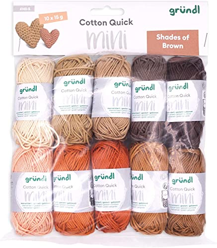 Gründl Wolle Cotton Quick Mini Shades of Brown Set zum Stricken und Häkeln 10 x 15 g, 100% Baumwolle, 15 g / 37 m, Braun von Gründl