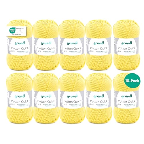 Gründl Wolle Cotton Quick uni - Wolle zum Häkeln aus 100% Baumwolle - Wolle zum Stricken - glänzendes Baumwollgarn 10 Knäuel 50 g / 125 m - Gelb Gründl Wolle Cotton Quick uni - Wolle zum Häkeln aus 100% Baumwolle - Wolle zum Stricken - glänzendes Baumwollgarn 10 Knäuel 50 g / 125 m - Gelb von Gründl