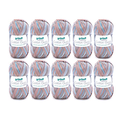 Gründl Wolle Cotton Quick print - dünne Wolle zum Häkeln mit Farbverlauf - Strickgarn - Glänzend und hautfreundlich - 100 % Baumwolle - 10 Knäuel 50 g / 125 m - Nadelstärke 3 - 4 - Beige-blau-grau Gründl Wolle Cotton Quick print - dünne Wolle zum Häkeln mit Farbverlauf - Strickgarn - Glänzend und hautfreundlich - 100 % Baumwolle - 10 Knäuel 50 g / 125 m - Nadelstärke 3 - 4 - Beige-blau-grau von Gründl