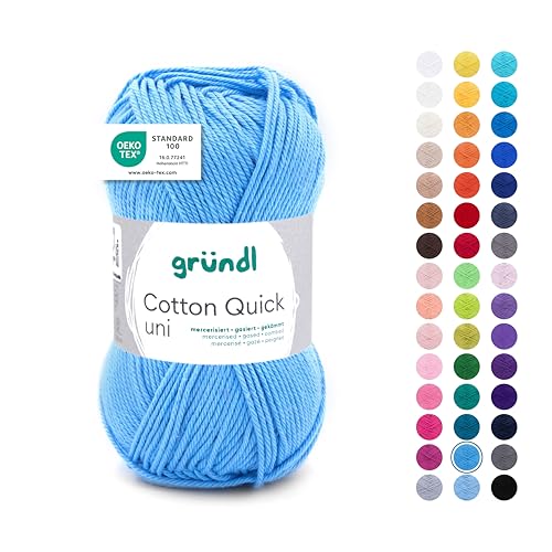Gründl Wolle Cotton Quick uni - Wolle zum Häkeln aus 100 % Baumwolle - Wolle zum Stricken - glänzendes Baumwollgarn 1 Knäuel 50 g / 125 m - Hellblau Gründl Wolle Cotton Quick uni - Wolle zum Häkeln aus 100 % Baumwolle - Wolle zum Stricken - glänzendes Baumwollgarn 1 Knäuel 50 g / 125 m - Hellblau von Gründl