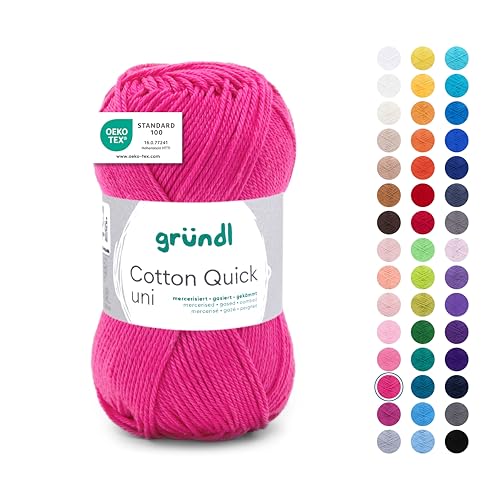 Gründl Wolle Cotton Quick uni - Wolle zum Häkeln aus 100 % Baumwolle - Wolle zum Stricken - glänzendes Baumwollgarn 1 Knäuel 50 g / 125 m - Pink Gründl Wolle Cotton Quick uni - Wolle zum Häkeln aus 100 % Baumwolle - Wolle zum Stricken - glänzendes Baumwollgarn 1 Knäuel 50 g / 125 m - Pink von Gründl