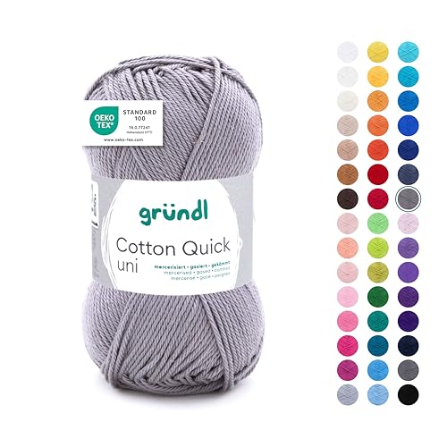 Gründl Wolle Cotton Quick uni - Wolle zum Häkeln aus 100 % Baumwolle - Wolle zum Stricken - glänzendes Baumwollgarn 1 Knäuel 50 g / 125 m - Silbergrau Gründl Wolle Cotton Quick uni - Wolle zum Häkeln aus 100 % Baumwolle - Wolle zum Stricken - glänzendes Baumwollgarn 1 Knäuel 50 g / 125 m - Silbergrau von Gründl