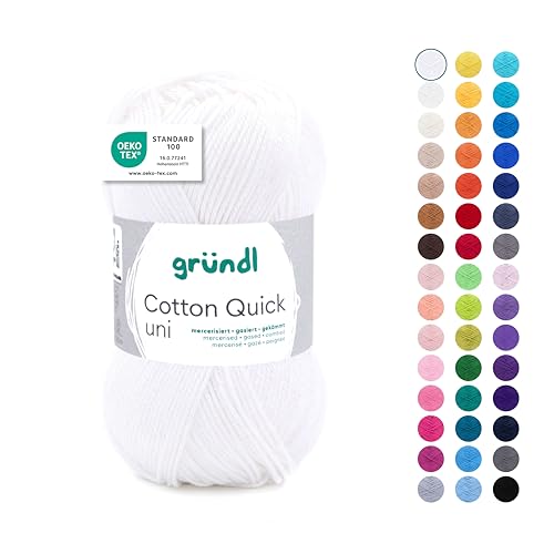 Gründl Wolle Cotton Quick uni - Wolle zum Häkeln aus 100 % Baumwolle - Wolle zum Stricken - glänzendes Baumwollgarn 1 Knäuel 50 g / 125 m - Weiß Gründl Wolle Cotton Quick uni - Wolle zum Häkeln aus 100 % Baumwolle - Wolle zum Stricken - glänzendes Baumwollgarn 1 Knäuel 50 g / 125 m - Weiß von Gründl