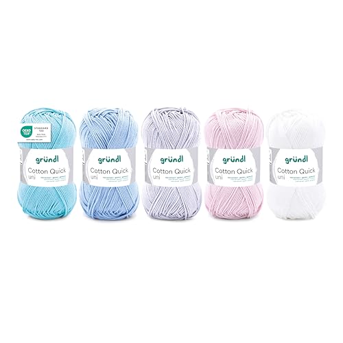 Gründl Wolle Cotton Quick uni - Wolle zum Häkeln aus 100% Baumwolle - Wolle zum Stricken - glänzendes Baumwollgarn 5 Knäuel 50 g / 125 m - Pastell-Mix Gründl Wolle Cotton Quick uni - Wolle zum Häkeln aus 100% Baumwolle - Wolle zum Stricken - glänzendes Baumwollgarn 5 Knäuel 50 g / 125 m - Pastell-Mix von Gründl