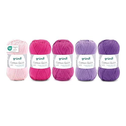 Gründl Wolle Cotton Quick uni - Wolle zum Häkeln aus 100% Baumwolle - Wolle zum Stricken - Baumwollgarn 5 Knäuel 50 g / 125 m - Rosa-Pink-Lila von Gründl
