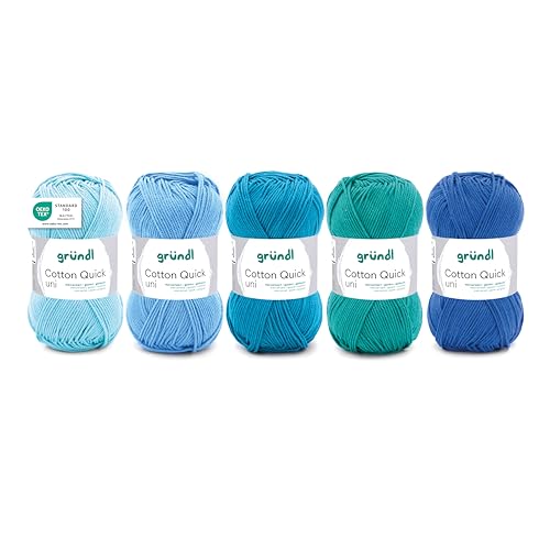 Gründl Wolle Cotton Quick uni - Wolle zum Häkeln aus 100% Baumwolle - Wolle zum Stricken - Baumwollgarn 5 Knäuel 50 g / 125 m - Hellblau-Blau-Mix Gründl Wolle Cotton Quick uni - Wolle zum Häkeln aus 100% Baumwolle - Wolle zum Stricken - Baumwollgarn 5 Knäuel 50 g / 125 m - Hellblau-Blau-Mix von Gründl