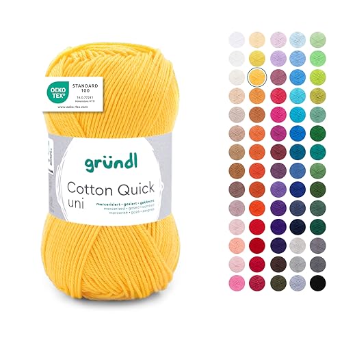 Gründl Wolle Cotton Quick uni - dünne Wolle zum Häkeln - Strickgarn - Häkelgarn - Glänzend und hautfreundlich - 100 % Baumwolle - 1 Knäuel 50 g / 125 m - Nadelstärke 3 - 4 - Maisgelb Gründl Wolle Cotton Quick uni - dünne Wolle zum Häkeln - Strickgarn - Häkelgarn - Glänzend und hautfreundlich - 100 % Baumwolle - 1 Knäuel 50 g / 125 m - Nadelstärke 3 - 4 - Maisgelb von Gründl