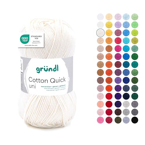 Gründl Wolle Cotton Quick uni - dünne Wolle zum Häkeln - Strickgarn - Häkelgarn - Glänzend und hautfreundlich - 100% Baumwolle - 1 Knäuel 50 g / 125 m - Nadelstärke 3-4 - Wollweiß Gründl Wolle Cotton Quick uni - dünne Wolle zum Häkeln - Strickgarn - Häkelgarn - Glänzend und hautfreundlich - 100% Baumwolle - 1 Knäuel 50 g / 125 m - Nadelstärke 3-4 - Wollweiß von Gründl