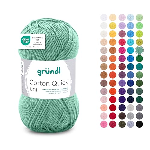 Gründl Wolle Cotton Quick uni - dünne Wolle zum Häkeln - Strickgarn - Häkelgarn - Glänzend und hautfreundlich - 100% Baumwolle - 1 Knäuel 50 g / 125 m - Nadelstärke 3-4 - apfelgrün von Gründl