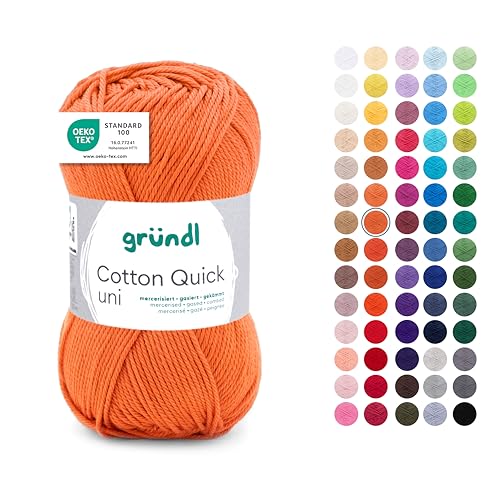 Gründl Wolle Cotton Quick uni - dünne Wolle zum Häkeln - Strickgarn - Häkelgarn - Glänzend und hautfreundlich - 100% Baumwolle - 1 Knäuel 50 g / 125 m - Nadelstärke 3-4 - bronze von Gründl