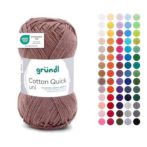 Gründl Wolle Cotton Quick uni - dünne Wolle zum Häkeln - Strickgarn - Häkelgarn - Glänzend und hautfreundlich - 100% Baumwolle - 1 Knäuel 50 g / 125 m - Nadelstärke 3-4 - kaffee von Gründl