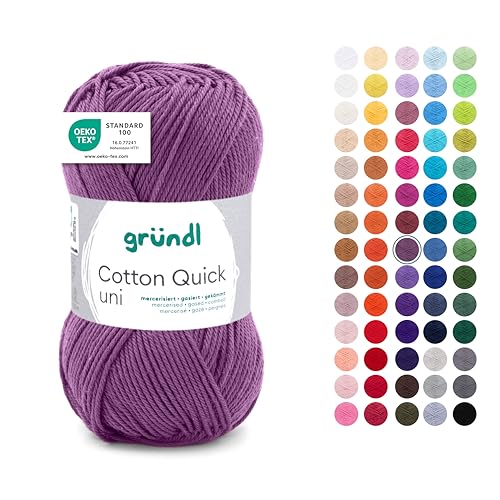 Gründl Wolle Cotton Quick uni - dünne Wolle zum Häkeln - Strickgarn - Häkelgarn - Glänzend und hautfreundlich - 100% Baumwolle - 1 Knäuel 50 g / 125 m - Nadelstärke 3-4 - mauve von Gründl