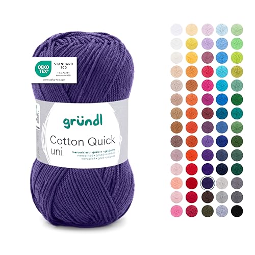 Gründl Wolle Cotton Quick uni - dünne Wolle zum Häkeln - Strickgarn - Häkelgarn - Glänzend und hautfreundlich - 100% Baumwolle - 1 Knäuel 50 g / 125 m - Nadelstärke 3-4 - nachtblau von Gründl