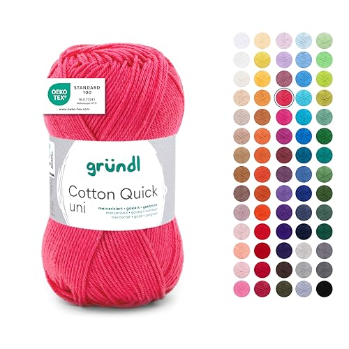 Gründl Wolle Cotton Quick uni - dünne Wolle zum Häkeln - Strickgarn - Häkelgarn - Glänzend und hautfreundlich - 100% Baumwolle - 1 Knäuel 50 g / 125 m - Nadelstärke 3-4 - orangerot von Gründl