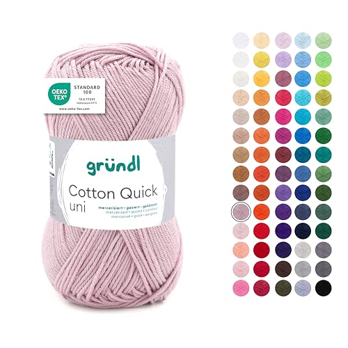 Gründl Wolle Cotton Quick uni - Wolle zum Häkeln aus 100% Baumwolle - Wolle zum Stricken - glänzendes Baumwollgarn 1 Knäuel 50 g / 125 m - Nadelstärke 3-4 -rosenquarz von Gründl