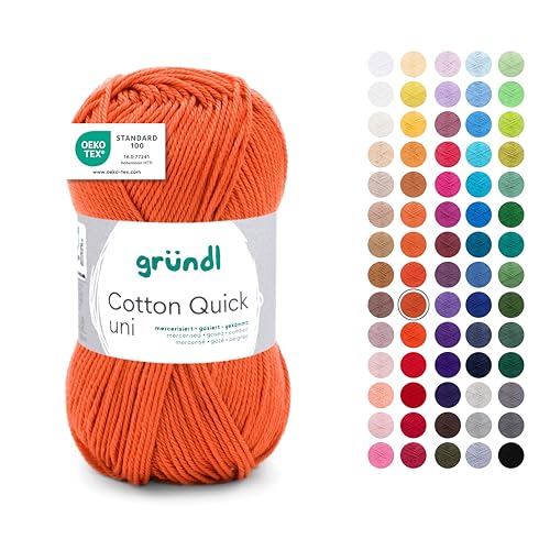 Gründl Wolle Cotton Quick uni - dünne Wolle zum Häkeln - Strickgarn - Häkelgarn - Glänzend und hautfreundlich - 100% Baumwolle - 1 Knäuel 50 g / 125 m - Nadelstärke 3-4 - rostrot von Gründl