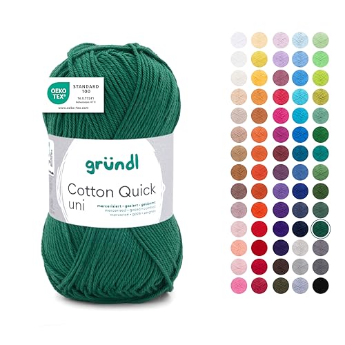 Gründl Wolle Cotton Quick uni - dünne Wolle zum Häkeln - Strickgarn - Häkelgarn - Glänzend und hautfreundlich - 100% Baumwolle - 1 Knäuel 50 g / 125 m - Nadelstärke 3-4 - tannengrün Gründl Wolle Cotton Quick uni - dünne Wolle zum Häkeln - Strickgarn - Häkelgarn - Glänzend und hautfreundlich - 100% Baumwolle - 1 Knäuel 50 g / 125 m - Nadelstärke 3-4 - tannengrün von Gründl