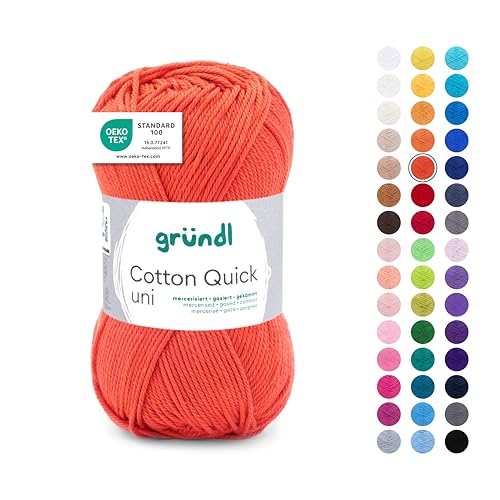 Gründl Wolle Cotton Quick uni - Wolle zum Häkeln aus 100 % Baumwolle - Wolle zum Stricken - glänzendes Baumwollgarn 1 Knäuel 50 g / 125 m - Orange Gründl Wolle Cotton Quick uni - Wolle zum Häkeln aus 100 % Baumwolle - Wolle zum Stricken - glänzendes Baumwollgarn 1 Knäuel 50 g / 125 m - Orange von Gründl