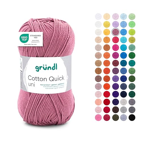 Gründl Wolle Cotton Quick uni - dünne Wolle zum Häkeln - Strickgarn - Häkelgarn - Glänzend und hautfreundlich - 100% Baumwolle - 1 Knäuel 50 g / 125 m - Nadelstärke 3-4 - altrosa von Gründl