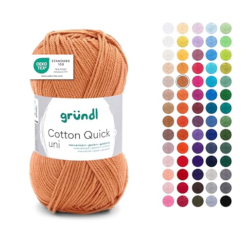 Gründl Wolle Cotton Quick uni - dünne Wolle zum Häkeln - Strickgarn - Häkelgarn - Glänzend und hautfreundlich - 100% Baumwolle - 1 Knäuel 50 g / 125 m - Nadelstärke 3-4 - curry von Gründl