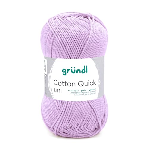 Gründl Wolle Cotton Quick uni - Wolle zum Häkeln aus 100% Baumwolle - Wolle zum Stricken - glänzendes Baumwollgarn 1 Knäuel 50 g / 125 m - Nadelstärke 3-4 -flieder von Gründl