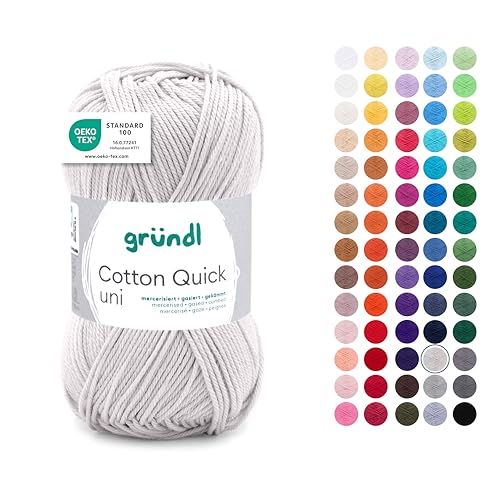 Gründl Wolle Cotton Quick uni - dünne Wolle zum Häkeln - Strickgarn - Häkelgarn - Glänzend und hautfreundlich - 100% Baumwolle - 1 Knäuel 50 g / 125 m - Nadelstärke 3-4 - lichtgrau von Gründl