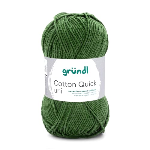 Gründl Wolle Cotton Quick uni - Wolle zum Häkeln aus 100% Baumwolle - Wolle zum Stricken - glänzendes Baumwollgarn 1 Knäuel 50 g / 125 m - Nadelstärke 3-4 -moos von Gründl
