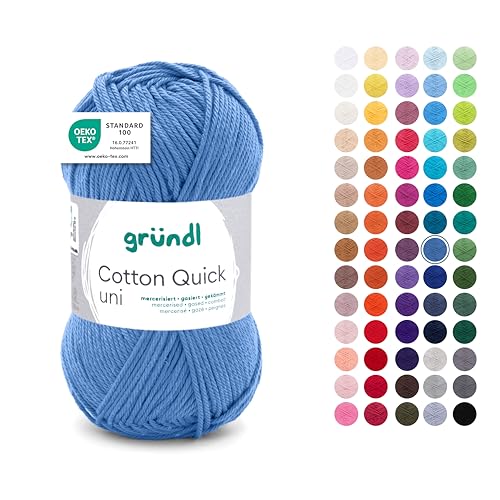 Gründl Wolle Cotton Quick uni - dünne Wolle zum Häkeln - Strickgarn - Häkelgarn - Glänzend und hautfreundlich - 100% Baumwolle - 1 Knäuel 50 g / 125 m - Nadelstärke 3-4 - ozean von Gründl