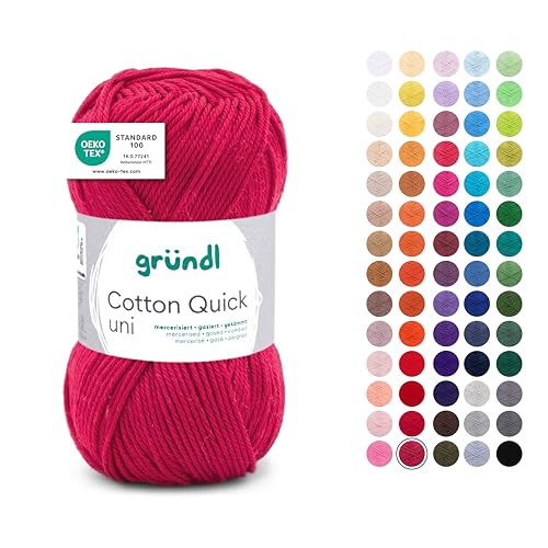 Gründl Wolle Cotton Quick uni - dünne Wolle zum Häkeln - Strickgarn - Häkelgarn - Glänzend und hautfreundlich - 100% Baumwolle - 1 Knäuel 50 g / 125 m - Nadelstärke 3-4 - weinrot Gründl Wolle Cotton Quick uni - dünne Wolle zum Häkeln - Strickgarn - Häkelgarn - Glänzend und hautfreundlich - 100% Baumwolle - 1 Knäuel 50 g / 125 m - Nadelstärke 3-4 - weinrot von Gründl