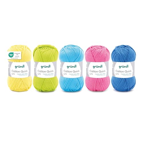 Gründl Wolle Cotton Quick uni - Wolle zum Häkeln aus 100% Baumwolle - Wolle zum Stricken - glänzendes Baumwollgarn 5 Knäuel 50 g / 125 m - Sommer-Mix Gründl Wolle Cotton Quick uni - Wolle zum Häkeln aus 100% Baumwolle - Wolle zum Stricken - glänzendes Baumwollgarn 5 Knäuel 50 g / 125 m - Sommer-Mix von Gründl