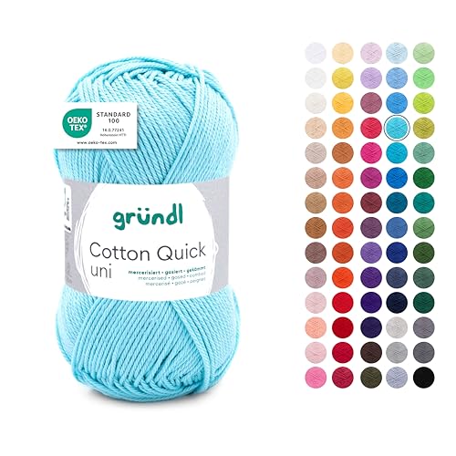 Gründl Wolle Cotton Quick uni - dünne Wolle zum Häkeln - Strickgarn - Häkelgarn - Glänzend und hautfreundlich - 100% Baumwolle - 1 Knäuel 50 g / 125 m - Nadelstärke 3-4 - Babyblau Gründl Wolle Cotton Quick uni - dünne Wolle zum Häkeln - Strickgarn - Häkelgarn - Glänzend und hautfreundlich - 100% Baumwolle - 1 Knäuel 50 g / 125 m - Nadelstärke 3-4 - Babyblau von Gründl