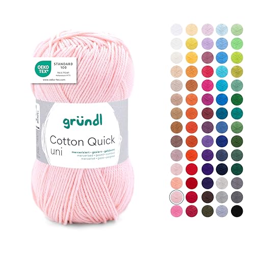Gründl Wolle Cotton Quick uni - dünne Wolle zum Häkeln - Strickgarn - Häkelgarn - Glänzend und hautfreundlich - 100% Baumwolle - 1 Knäuel 50 g / 125 m - Nadelstärke 3-4 - Hellrosa von Gründl