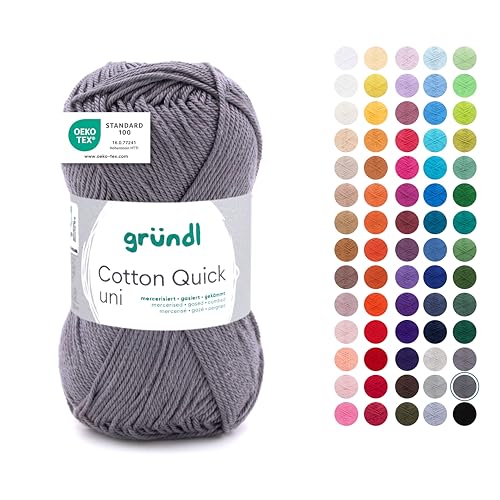 Gründl Wolle Cotton Quick uni - dünne Wolle zum Häkeln - Strickgarn - Häkelgarn - Glänzend und hautfreundlich - 100 % Baumwolle - 1 Knäuel 50 g / 125 m - Nadelstärke 3 - 4 - Mausgrau Gründl Wolle Cotton Quick uni - dünne Wolle zum Häkeln - Strickgarn - Häkelgarn - Glänzend und hautfreundlich - 100 % Baumwolle - 1 Knäuel 50 g / 125 m - Nadelstärke 3 - 4 - Mausgrau von Gründl