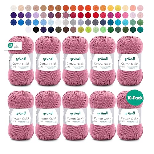 Gründl Wolle Cotton Quick uni - dünne Wolle zum Häkeln - Strickgarn - Häkelgarn - Glänzend und hautfreundlich - 100% Baumwolle - 10 Knäuel 50 g / 125 m - Nadelstärke 3-4 - altrosa von Gründl