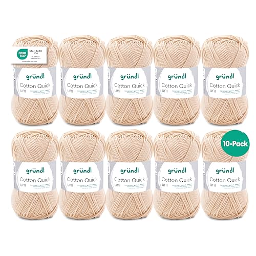 Gründl Wolle Cotton Quick uni - dünne Wolle zum Häkeln - Strickgarn - Häkelgarn - Glänzend und hautfreundlich - 100% Baumwolle - 10 Knäuel 50 g / 125 m - Nadelstärke 3-4 - eierschale Gründl Wolle Cotton Quick uni - dünne Wolle zum Häkeln - Strickgarn - Häkelgarn - Glänzend und hautfreundlich - 100% Baumwolle - 10 Knäuel 50 g / 125 m - Nadelstärke 3-4 - eierschale von Gründl