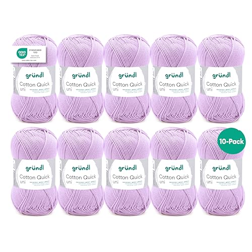 Gründl Wolle Cotton Quick uni - dünne Wolle zum Häkeln - Strickgarn - Häkelgarn - Glänzend und hautfreundlich - 100% Baumwolle - 10 Knäuel 50 g / 125 m - Nadelstärke 3-4 - flieder Gründl Wolle Cotton Quick uni - dünne Wolle zum Häkeln - Strickgarn - Häkelgarn - Glänzend und hautfreundlich - 100% Baumwolle - 10 Knäuel 50 g / 125 m - Nadelstärke 3-4 - flieder von Gründl
