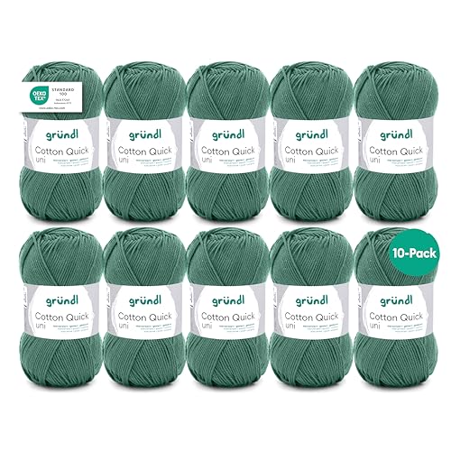 Gründl Wolle Cotton Quick uni - dünne Wolle zum Häkeln - Strickgarn - Häkelgarn - Glänzend und hautfreundlich - 100% Baumwolle - 10 Knäuel 50 g / 125 m - Nadelstärke 3-4 - grüngrau Gründl Wolle Cotton Quick uni - dünne Wolle zum Häkeln - Strickgarn - Häkelgarn - Glänzend und hautfreundlich - 100% Baumwolle - 10 Knäuel 50 g / 125 m - Nadelstärke 3-4 - grüngrau von Gründl