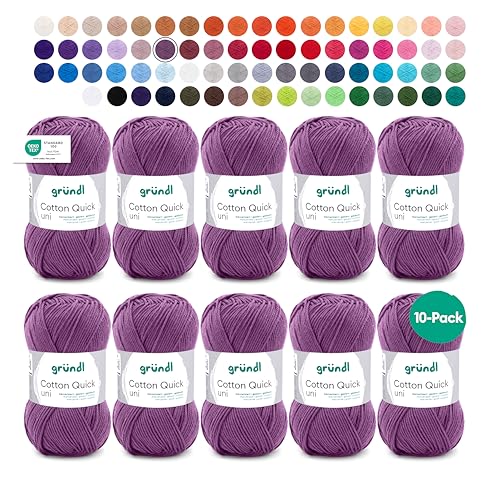 Gründl Wolle Cotton Quick uni - dünne Wolle zum Häkeln - Strickgarn - Häkelgarn - Glänzend und hautfreundlich - 100% Baumwolle - 10 Knäuel 50 g / 125 m - Nadelstärke 3-4 - mauve Gründl Wolle Cotton Quick uni - dünne Wolle zum Häkeln - Strickgarn - Häkelgarn - Glänzend und hautfreundlich - 100% Baumwolle - 10 Knäuel 50 g / 125 m - Nadelstärke 3-4 - mauve von Gründl