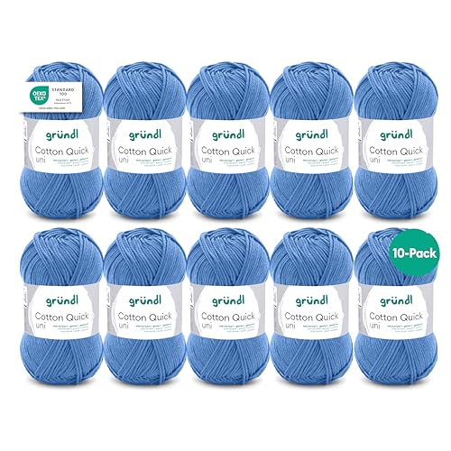 Gründl Wolle Cotton Quick uni - dünne Wolle zum Häkeln - Strickgarn - Häkelgarn - Glänzend und hautfreundlich - 100% Baumwolle - 10 Knäuel 50 g / 125 m - Nadelstärke 3-4 - ozean Gründl Wolle Cotton Quick uni - dünne Wolle zum Häkeln - Strickgarn - Häkelgarn - Glänzend und hautfreundlich - 100% Baumwolle - 10 Knäuel 50 g / 125 m - Nadelstärke 3-4 - ozean von Gründl