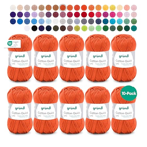 Gründl Wolle Cotton Quick uni - dünne Wolle zum Häkeln - Strickgarn - Häkelgarn - Glänzend und hautfreundlich - 100% Baumwolle - 10 Knäuel 50 g / 125 m - Nadelstärke 3-4 - rostrot Gründl Wolle Cotton Quick uni - dünne Wolle zum Häkeln - Strickgarn - Häkelgarn - Glänzend und hautfreundlich - 100% Baumwolle - 10 Knäuel 50 g / 125 m - Nadelstärke 3-4 - rostrot von Gründl