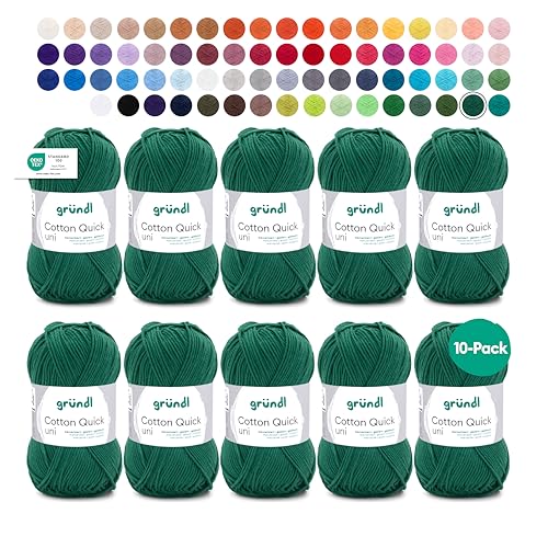Gründl Wolle Cotton Quick uni - dünne Wolle zum Häkeln - Strickgarn - Häkelgarn - Glänzend und hautfreundlich - 100% Baumwolle - 10 Knäuel 50 g / 125 m - Nadelstärke 3-4 - tannengrün Gründl Wolle Cotton Quick uni - dünne Wolle zum Häkeln - Strickgarn - Häkelgarn - Glänzend und hautfreundlich - 100% Baumwolle - 10 Knäuel 50 g / 125 m - Nadelstärke 3-4 - tannengrün von Gründl