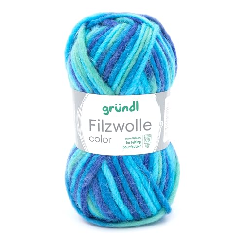 Gründl Wolle Filzwolle Color zum Stricken und Filzen - Wolle zum Stricken aus 100% Schurwolle - 1 x 50 g - Aqua Multicolor von Gründl