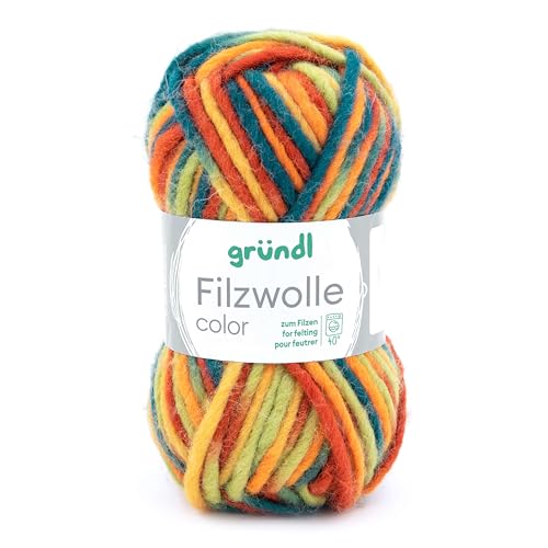 Gründl Wolle Filzwolle Color zum Stricken und Filzen - Wolle zum Stricken aus 100% Schurwolle - 1 x 50 g - blaugrün-Ocker-rotorange Multicolor Gründl Wolle Filzwolle Color zum Stricken und Filzen - Wolle zum Stricken aus 100% Schurwolle - 1 x 50 g - blaugrün-Ocker-rotorange Multicolor von Gründl