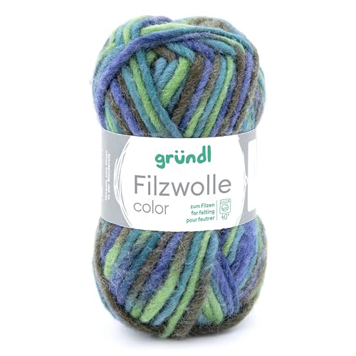 Gründl Wolle Filzwolle Color zum Stricken und Filzen - Wolle zum Stricken aus 100% Schurwolle - 1 x 50 g - grün-Marine Multicolor von Gründl