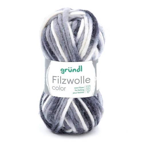Gründl Wolle Filzwolle Color zum Stricken und Filzen - Wolle zum Stricken aus 100% Schurwolle - 1 x 50 g - schwarz-grau-weiß Multicolor Gründl Wolle Filzwolle Color zum Stricken und Filzen - Wolle zum Stricken aus 100% Schurwolle - 1 x 50 g - schwarz-grau-weiß Multicolor von Gründl